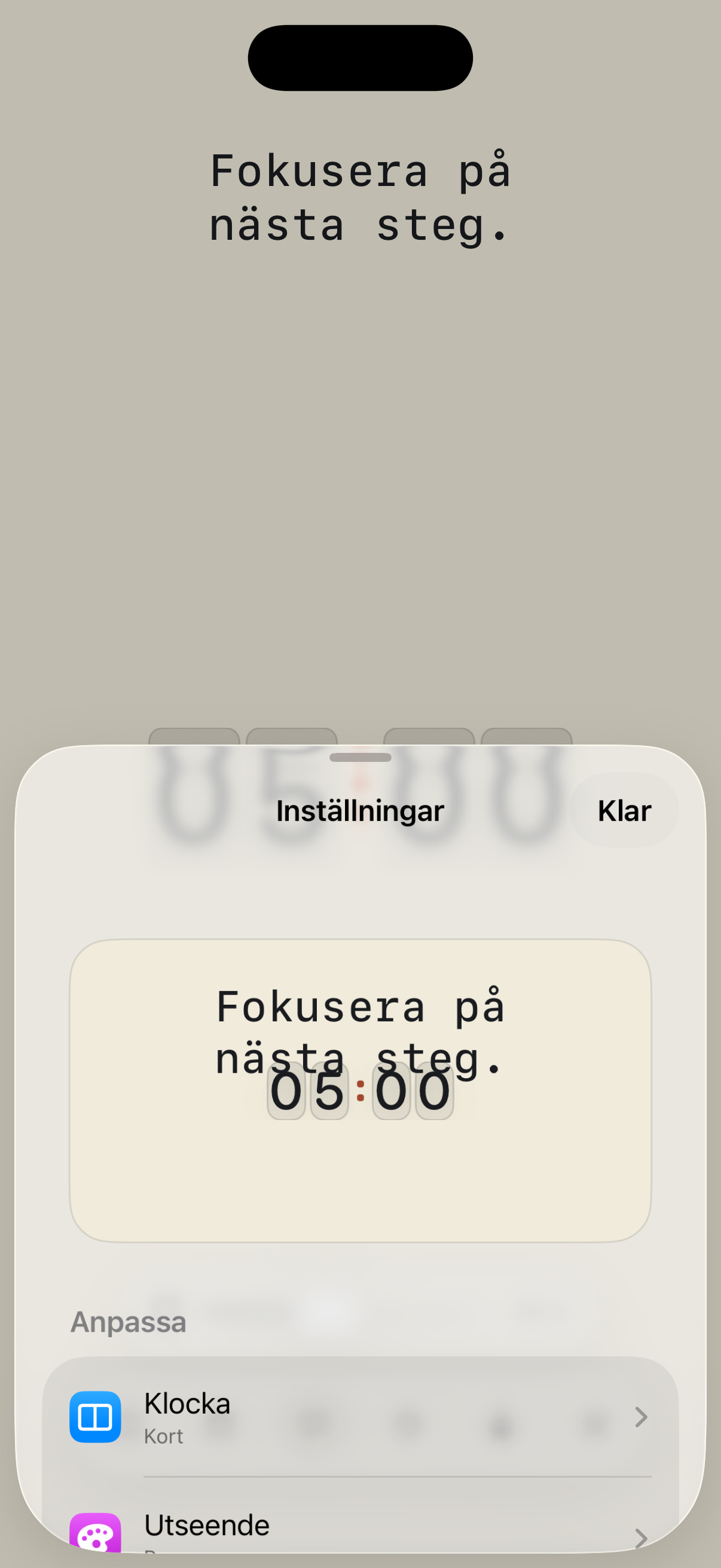 Long Lasting Clock personalization settings